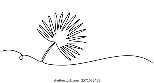 Palmetto Leaves Continuous Line Drawing, One single line drawing palm faux areca leaf vector illustration. Tropical leaves minimalistic style, floral pattern concept for poster, wall decor print, pro.