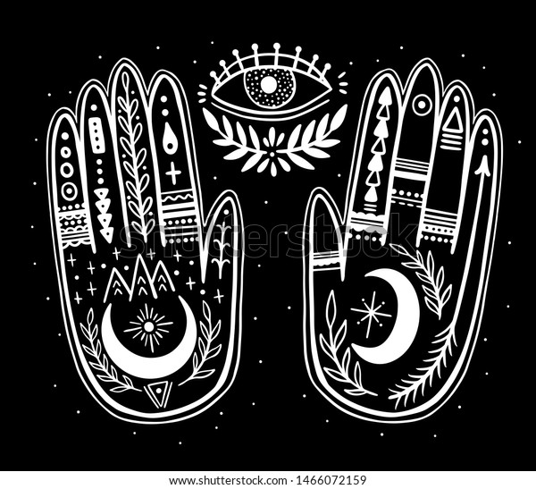 Palmistry Hand Black White Drawing Circle Stock Vector (Royalty Free ...