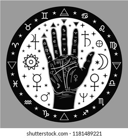 Palmistry Hands Illustration Symbols Astrology Stock Vector (Royalty ...