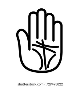 Palmistry lines open hand logo icon. Outline illustration of hand with Palmistry lines hand open for chiromancer or palmist vector illustration for print or web design.