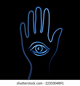 Palmistry theme vector isolated illustration with neon effect.