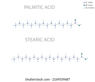 Palmitic acid or stearic acid molecular skeletal 3D chemical formula.