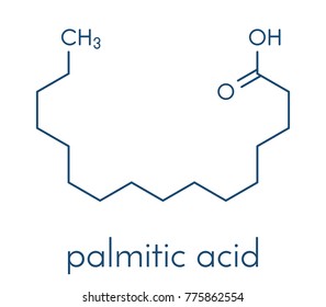 Palmitic (hexadecanoic) acid saturated fatty acid molecule. Skeletal formula.