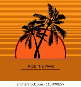 Palms against the background of a circle Can be used for printing on T-shirts, flyers, etc. Vector illustration