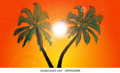 palms against a bright sun
