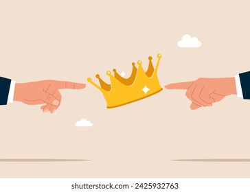 Palms arms pointing showing crown. Fighting for job promotion. Flat vector illustration