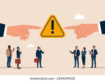Palms arms pointing showing exclamation attention sign. Solving problem, identify risk or critical failure concept. Flat vector illustration