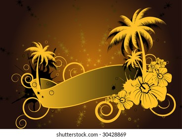 palms and banner