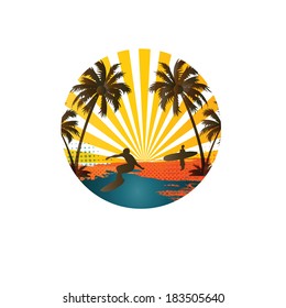 Palms and beach, exotic and summer background
