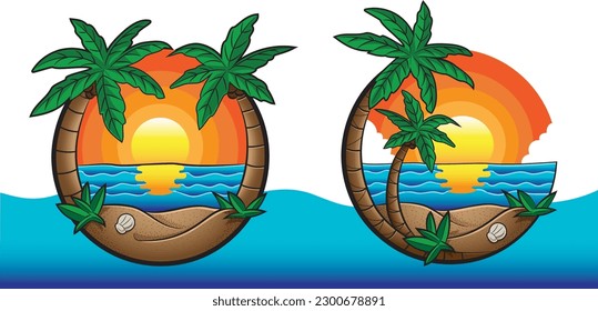 Palmeras y playa al atardecer