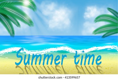 palms and beach for summer holidays on sand by the sea