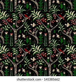 Palms and birds seamless pattern