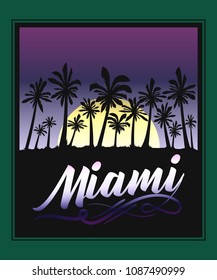 Palms black silhouette in frame with gradient background. Vector illustration design poster.