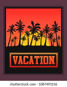Palms black silhouette in frame with gradient background. Vector illustration design poster.