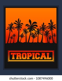 Palms black silhouette in frame with gradient background. Vector illustration design poster.