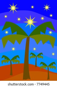 Palms in the desert by night
