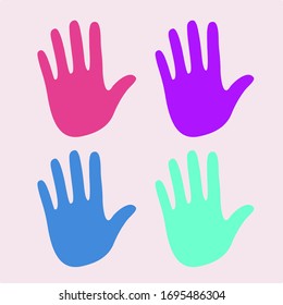 Palms of different colors on a pink background
