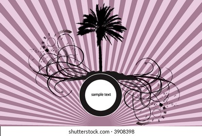 palms floral retro background with banner