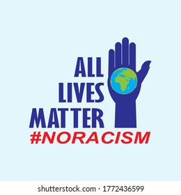 palms and a globe and writing all lives matter to campaign anti-racist. for symbols or logos
