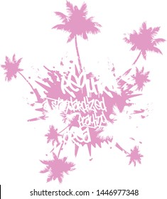 Palms graffiti in pink colour, many palms, artwork for print , editable