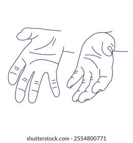 The palms are half bent and turned towards each other as if holding something. Contour vector hand sketch illustration