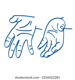The palms are half bent and turned towards each other as if holding something. Vector hand sketch illustration