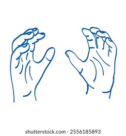 The palms are half bent and turned towards each other as if holding something. Vector hand sketch illustration