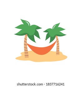 palms with hammock over white background, flat style, vector illustration