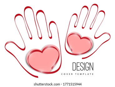 Palmas de manos y corazón. Diseño creativo. El concepto de apoyo, caridad, voluntariado, amor, bondad. Ilustración vectorial.