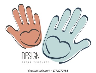 Palms of hands and heart. Creative design. The concept of support, charity, volunteering, love, kindness. Vector illustration.