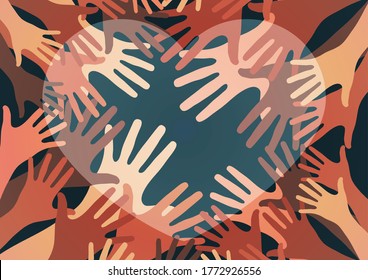 Palms of hands and heart. Creative design. The concept of support, charity, volunteering, love, kindness. Vector illustration.