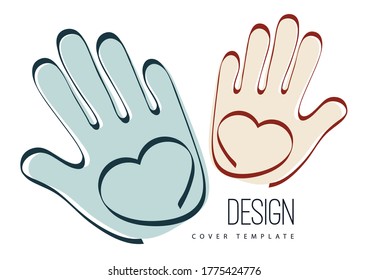 Palms of hands and heart. Creative design. The concept of support, charity, volunteering, love, kindness. Vector illustration.