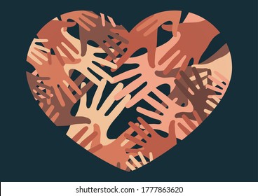 Palmas de manos y corazón. Diseño creativo. El concepto de apoyo, caridad, voluntariado, amor, bondad. Ilustración vectorial.