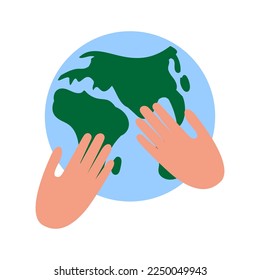 palms hold the planet Earth. Vector illustration