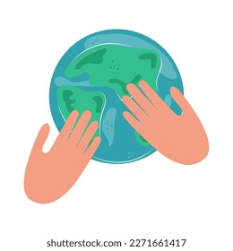 palms hold the planet Earth. Vector illustration