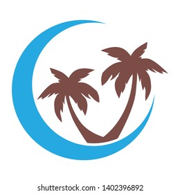 palms and ocean wave, abstract logo icon