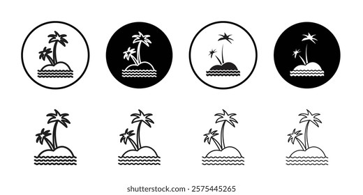 Palms on island icon Thin line art collection