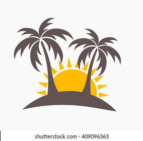 Palms on island - sunset. Vector illustration