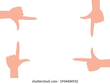 Palms on a white background. Frame for text from hands. Hands make a frame of empty space. Flat vector illustration.