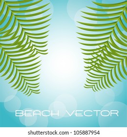 palms over blue background, beach. vector illustration