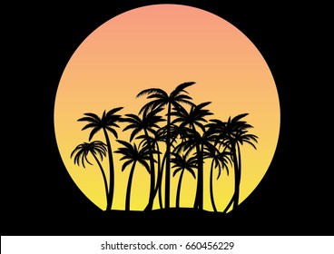 Palms over pink sky abstract vector nature illustration