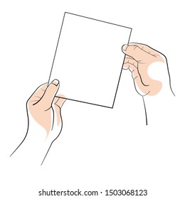 Palms position, hands holding object mockup or paper piece by edges isolated icon vector. Fingers, human limbs and item template. Body parts, hold and touch blank sheet or card, external anatomy