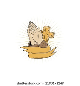 Palms praying with a cross illustration