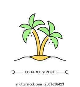 Palms RGB color icon. Symbolizing a tropical oasis, beach setting. Coastal landscape. Holiday destination. Isolated vector illustration. Simple filled line drawing. Editable stroke