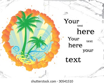Palms and sea in the circle frame