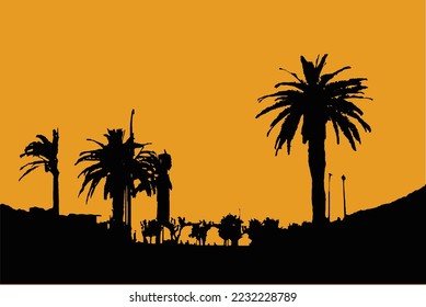 palms silhouette landscape background vector