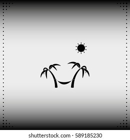 Palms, sun and hammock illustration.