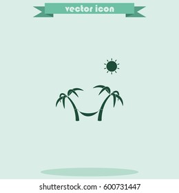 Palms, sun and hammock illustration.