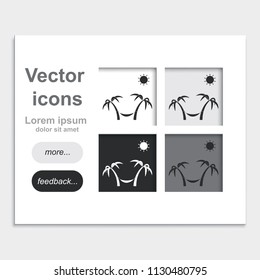 Palms, sun and hammock placed on web page template flat vector icon.