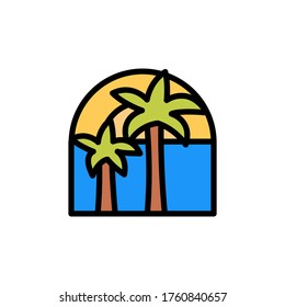 Palms, sun, ocean icon. Simple color with outline vector elements of saving marine icons for ui and ux, website or mobile application